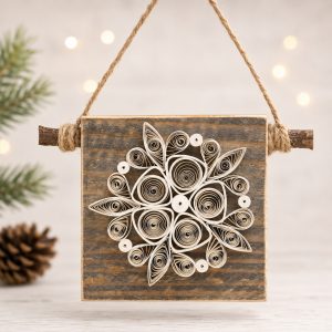 QUILLED SNOWFLAKE ON WOOD
